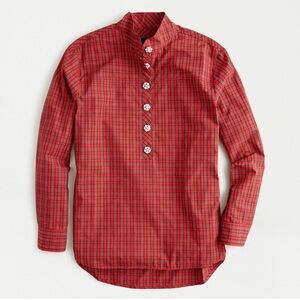 J. Crew Red Plaid Jeweled Button Popover Tunic